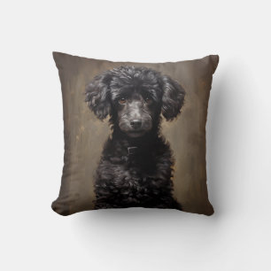 Black Poodle portrait Throw Pillow