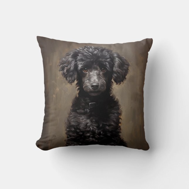 Black Poodle portrait Throw Pillow (Front)