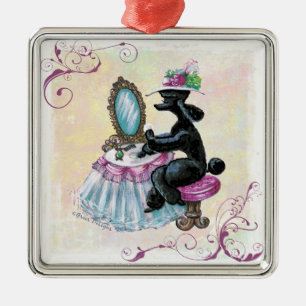 Black Poodle Retro Boudoir Metal Ornament