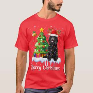 Black Poodle Santa Christmas Tree Lights Dog Lover T-Shirt