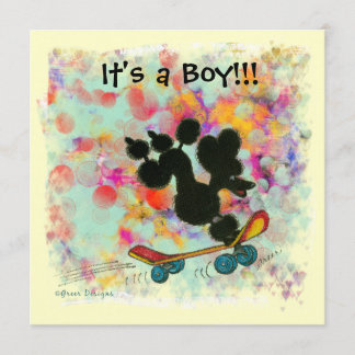 Black Poodle Scooter Baby Boy Announcement