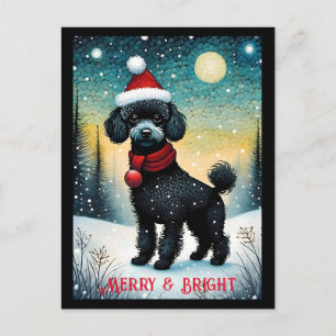Black Poodle Snowy Meadow Santa Puppy Holiday Postcard