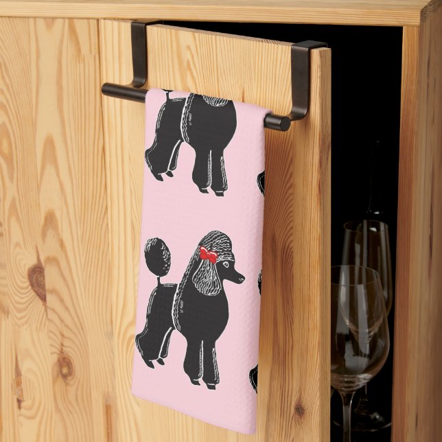 Black Poodle with Red Bow Print Kitchen Towel (Thirds Fold)
