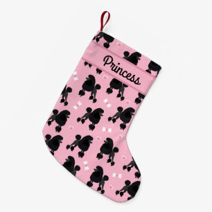 Black Poodles and Bows Pattern Custom Name Small Christmas Stocking