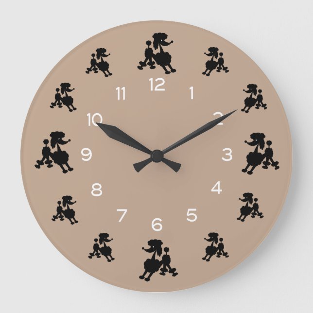 Black Poodles Large Clock (Front)