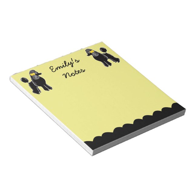 Black Poodles Yellow 5.5" x 6" Custom Notepad (Angled)