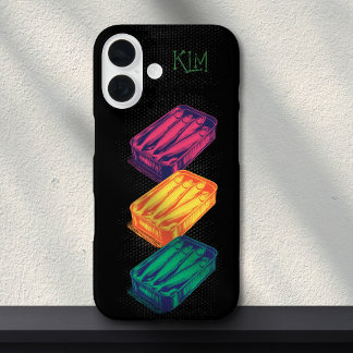 Black Pop Art Sardine Art Grunge Drawing Monogram iPhone 16 Case