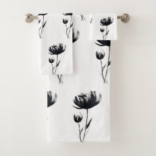 Black Poppies Abstract Flowers Floral Garden Bath Towel Set