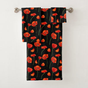 black poppy pattern bath towel set