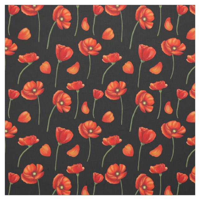 black poppy pattern fabric (Swatch)