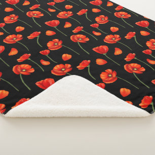 black poppy pattern sherpa blanket