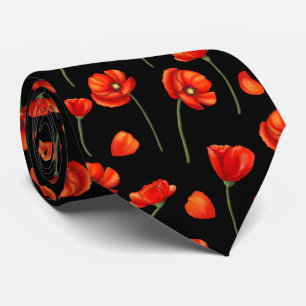 black poppy pattern tie