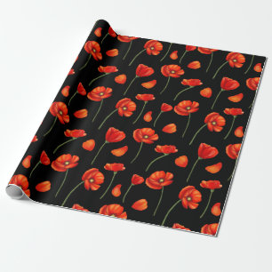 black poppy pattern wrapping paper