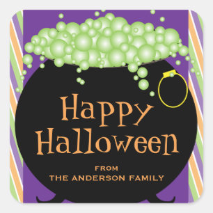 Black Pot of Green Soup Personalized Halloween Square Sticker