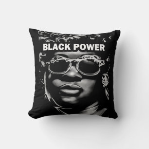 Black Power Afro Beauty Woman Portrait (AI+Human) Throw Pillow