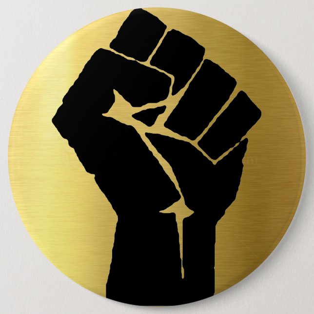 Black Power Fist & Gold Background 6 Inch Round Button (Front)