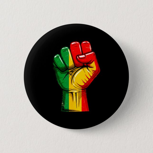 Black Power Fist Pan African Flag Raised Pride  2 Inch Round Button (Front)