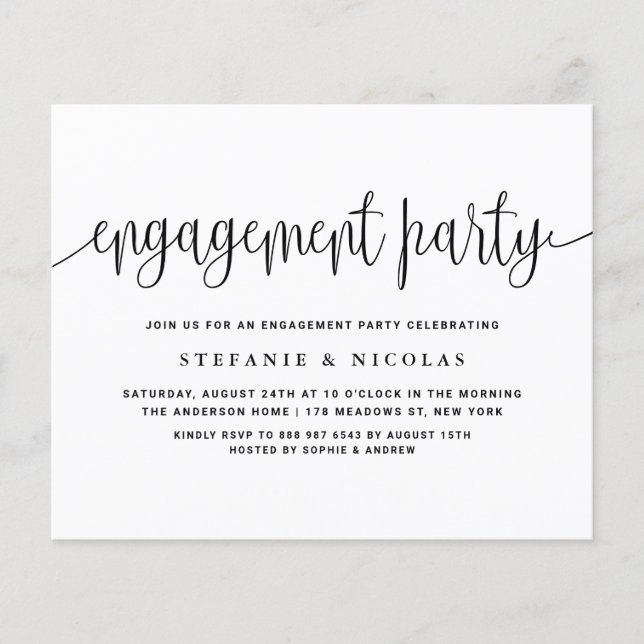 Black Pretty Calligraphy Engagement Party Invite (Front)
