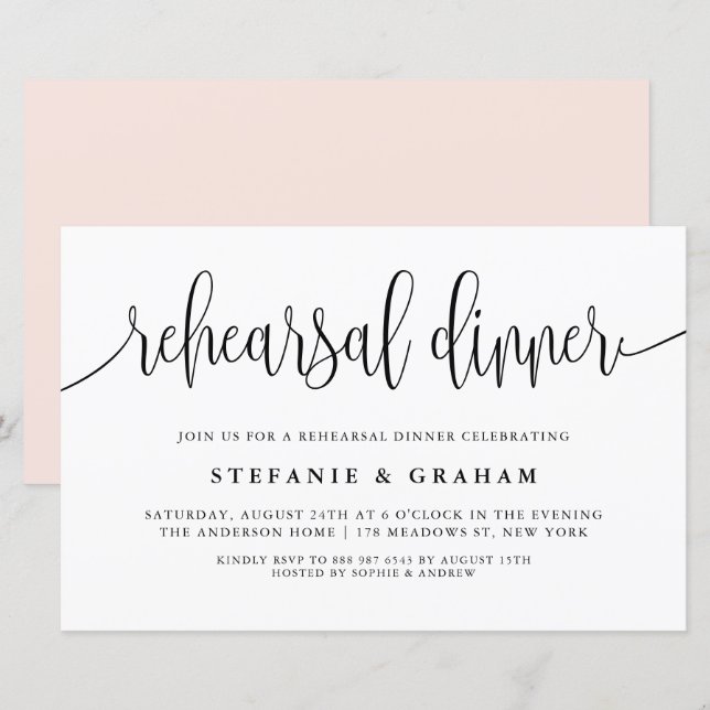 Black Pretty Calligraphy Simple Rehearsal Dinner (Front/Back)