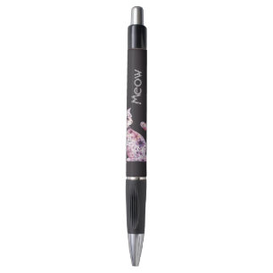 Black Pretty Pink Purple Roses Floral Cat Pen