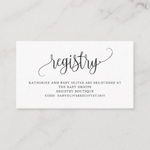 Black Pretty Script Baby Shower Registry Enclosure Card