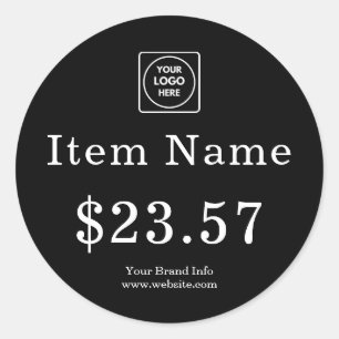 Black Price Tag Sticker   Custom Business Logo 