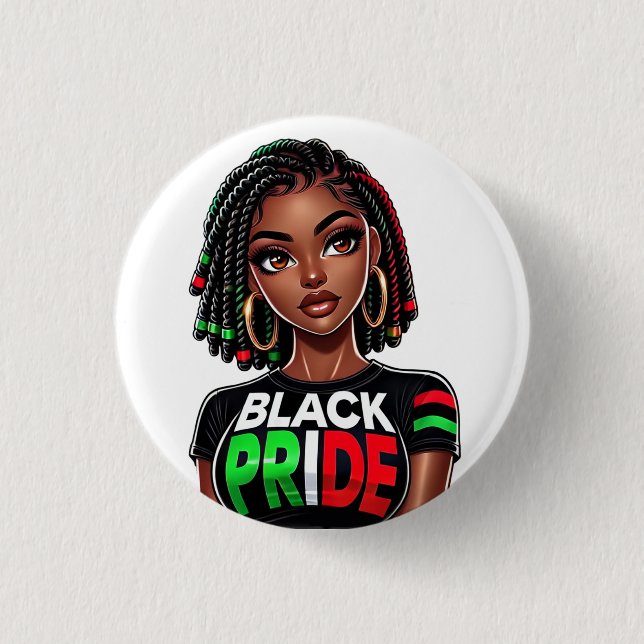 Black Pride Lady 1 Inch Round Button (Front)