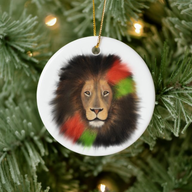 black pride lion red green unity jungle cat king  ceramic ornament (Tree)