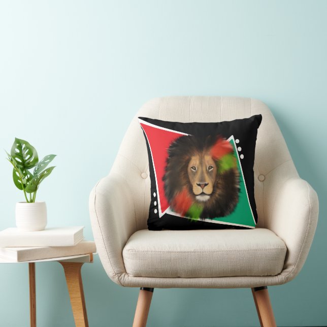 black pride lion red green unity jungle cat king  throw pillow (Chair)