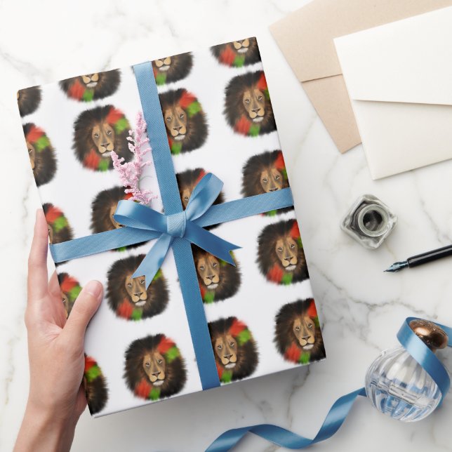 black pride lion red green unity jungle cat king  wrapping paper (Gifting)