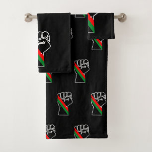 black pride red green fist pan African flag unity  Bath Towel Set