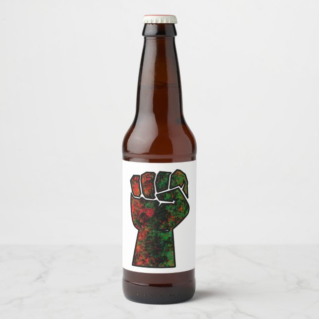 black pride red green fist pan African flag unity  Beer Bottle Label (Front)