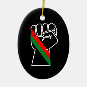 black pride red green fist pan African flag unity Ceramic Ornament