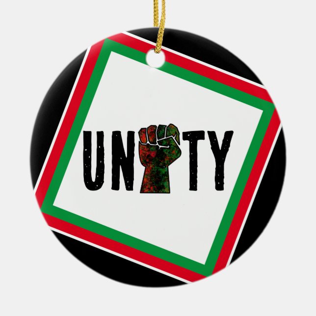 black pride red green fist pan African flag unity  Ceramic Ornament (Front)