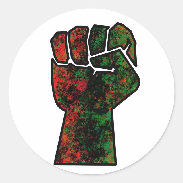 black pride red green fist pan African flag unity  Classic Round Sticker (Front)