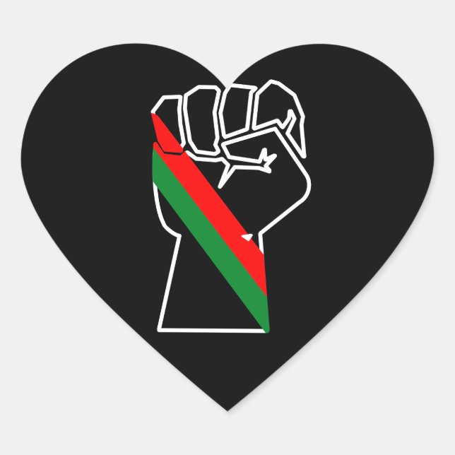 black pride red green fist pan African flag unity  Heart Sticker (Front)
