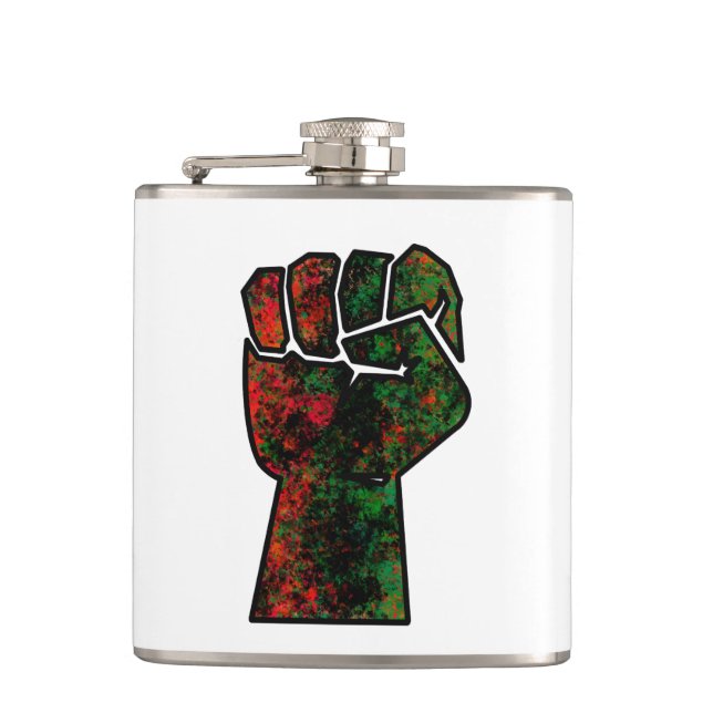 black pride red green fist pan African flag unity  Hip Flask (Front)