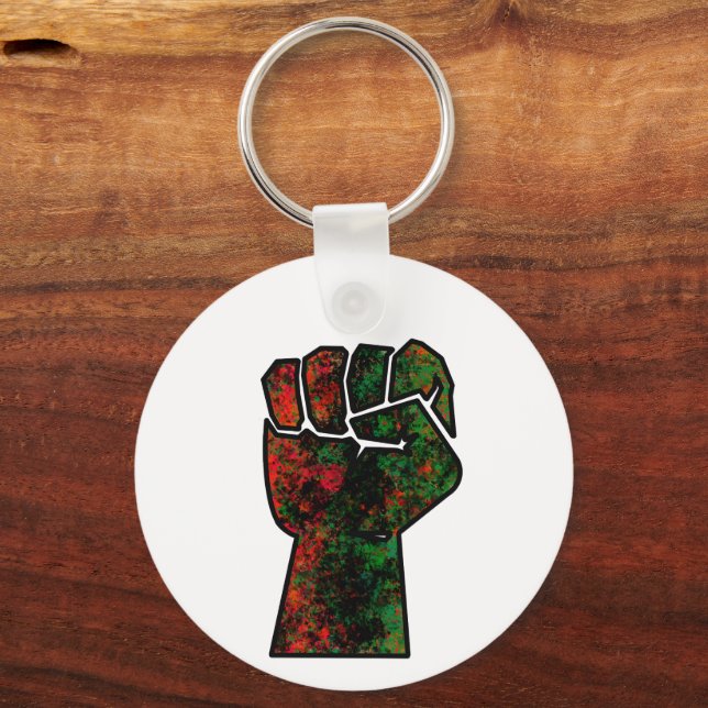 black pride red green fist pan African flag unity  Keychain (Front)