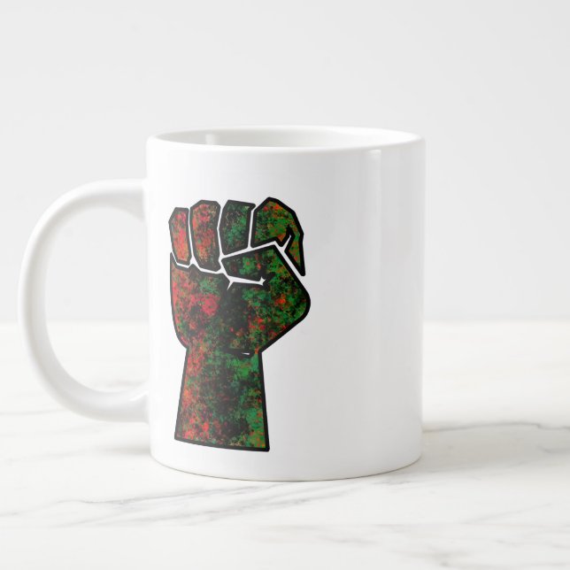 black pride red green fist pan African flag unity  Large Coffee Mug (Left)