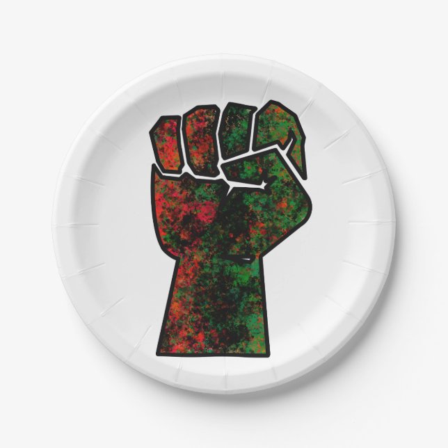 black pride red green fist pan African flag unity  Paper Plate (Front)