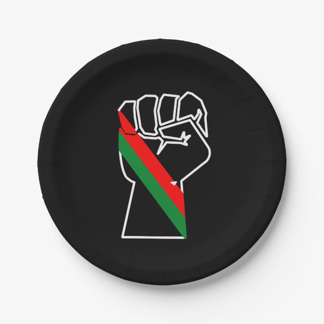 black pride red green fist pan African flag unity  Paper Plate (Front)