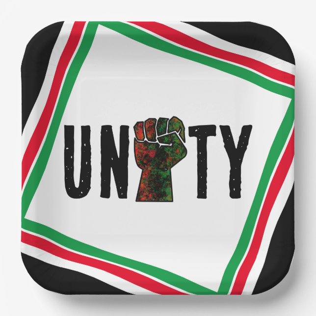 black pride red green fist pan African flag unity  Paper Plate (Front)