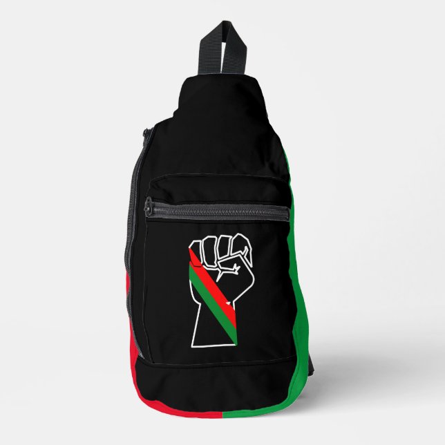 black pride red green fist pan African flag unity  Sling Bag (Front)