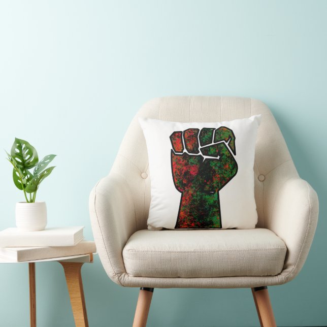 black pride red green fist pan African flag unity  Throw Pillow (Chair)