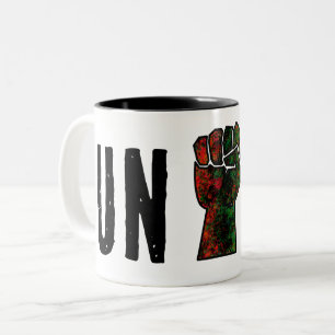 black pride red green fist pan African flag unity Two-Tone Coffee Mug