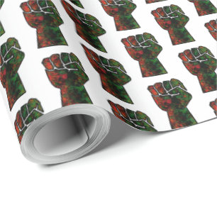 black pride red green fist pan African flag unity  Wrapping Paper