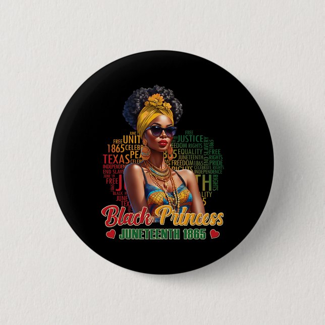 Black Princess Juneteenth 1865 4th Of July African 2 Inch Round Button (Front)