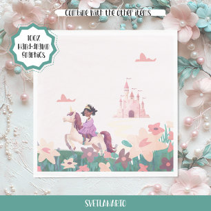 Black Princess Riding Unicorn Napkin
