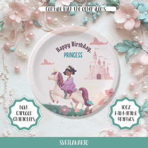 Black Princess Riding Unicorn Paper Plate