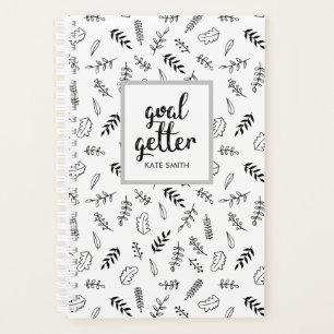 Black Print Leaves Doodle Planner